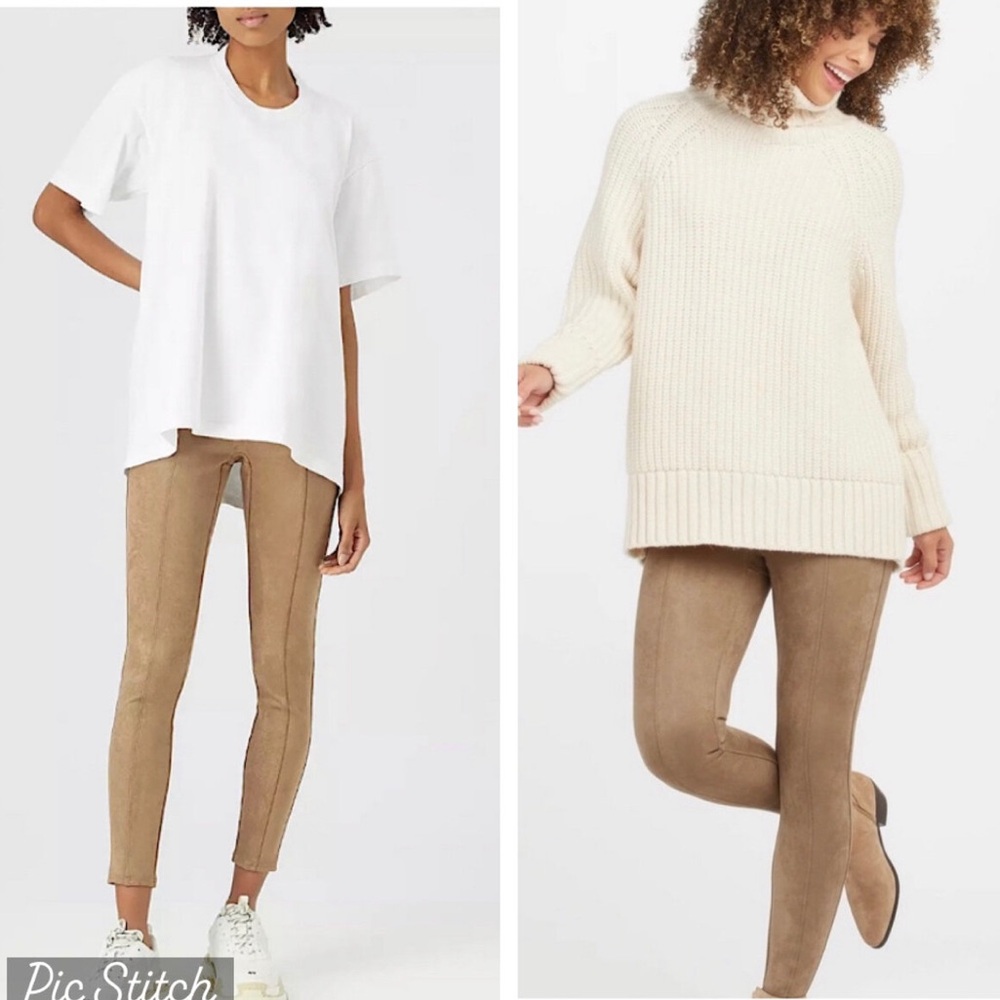 Spanx Faux Suede Stretch Leggings in‎ Camel.